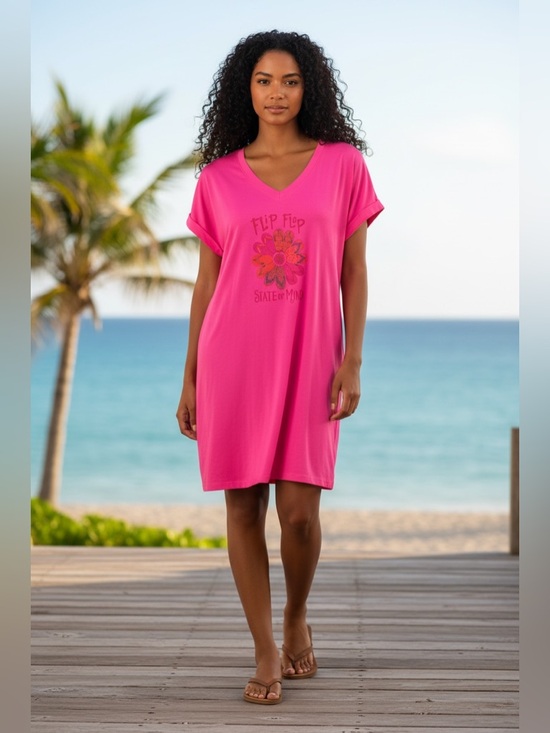 Zenana Outfitters Dresses & Skirts - NWT ZENANA BRUSHED DTY ROLLED SHORT SLEEVE V-NECK DRESS